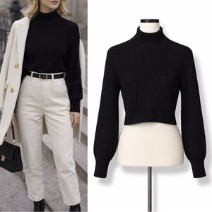 Zara | EUC Black Ribbed Cropped Turtleneck Sweater (size M)